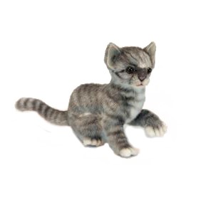 Life-size and realistic plush animals.  6493 - KITTEN (GREY/WHITE) 8"L