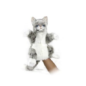 Life-size and realistic plush animals.  7163 - CAT GREY PUPPET