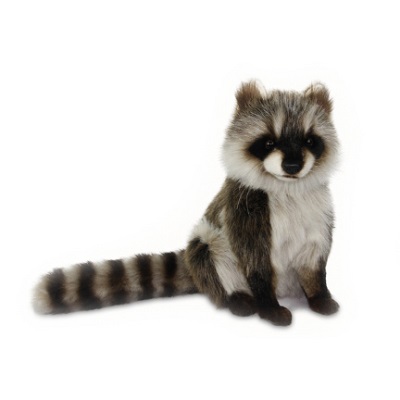 Life-size and realistic plush animals.  7493 - RACCOON SITTING 12"H
