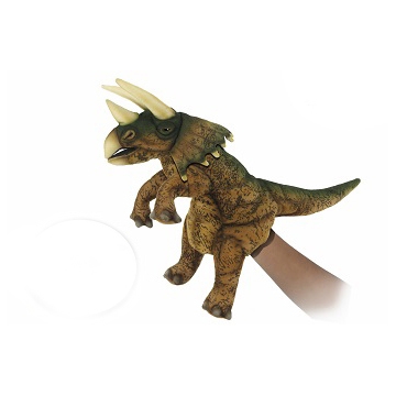 Life-size and realistic plush animals.  7759 - TRICERATOPS PUPPET  (BRN/GRN) 17"L
