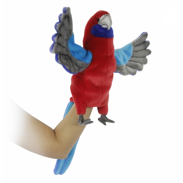 Life-size and realistic plush animals.  7350 - PARROT PUPPET RED 19.6"L