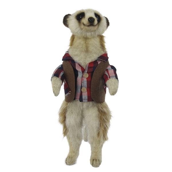 Life-size and realistic plush animals.  7878 - MEERKAT MALE 13"H (BROWN / CHECKERED SHIRT)