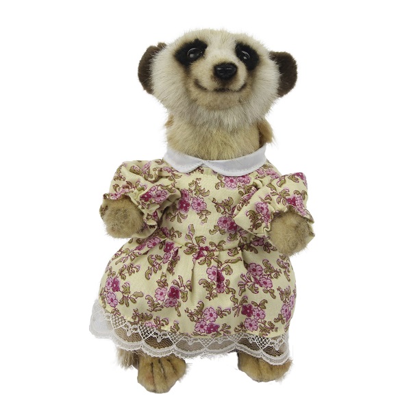 Life-size and realistic plush animals.  7882 - MEERKAT GIRL 8.5"H (CREAM PINK FLORAL DRESS)